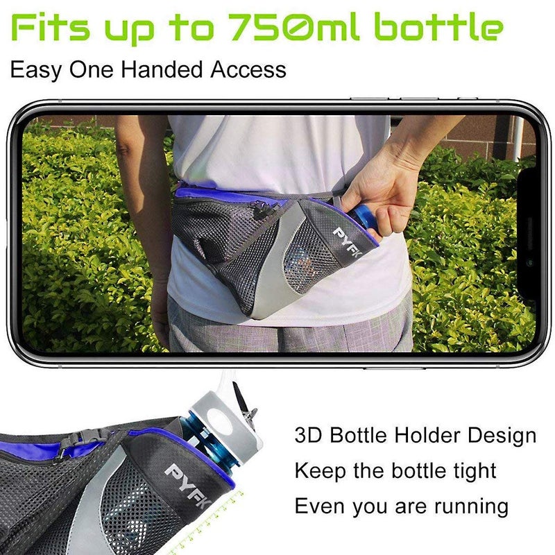 PYFK Running Belt Hydration Waist Pack with Water Bottle Holder for Men Women Waist Pouch Fanny Bag Reflective (Blue) - Image 4